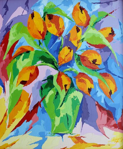 Tulipes oranges by Jean-Luc Lopez, Painting for Sale on Select