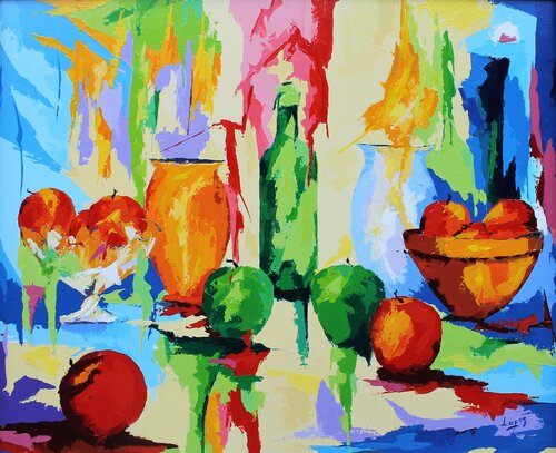 Bouteille aux pommes by Jean-Luc Lopez, Painting for Sale on Select