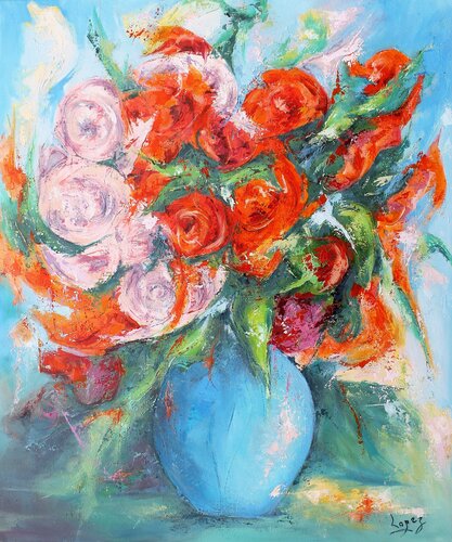 Bouquet de roses by Jean-Luc Lopez, Painting for Sale on Select