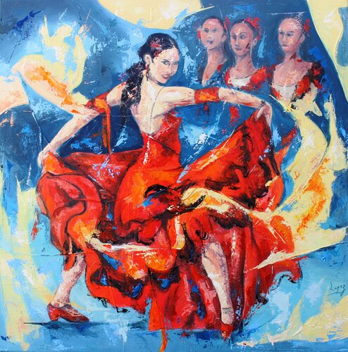 Flamenco aux trois prétendantes by Jean-Luc Lopez, Painting for Sale on Select