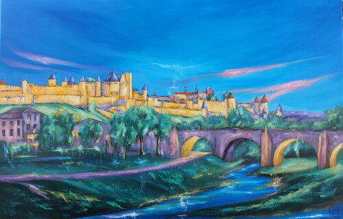 Nuit sur Carcassonne by Jean-Luc Lopez, Painting for Sale on Select