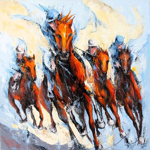 Course de chevaux by Jean-Luc Lopez, Painting for Sale on Select