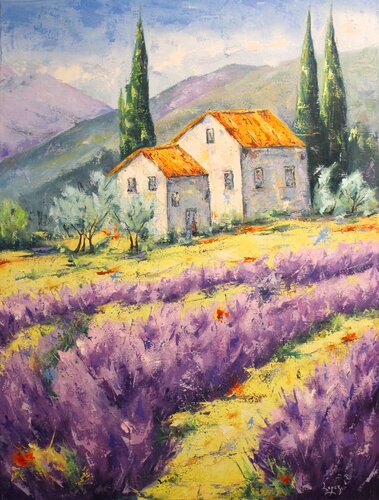 Mas aux cyprès et lavandes by Jean-Luc Lopez, Painting for Sale on Select
