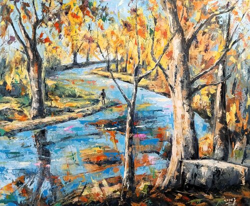 Platanes d'automne sur le canal du Midi by Jean-Luc Lopez, Painting for Sale on Select
