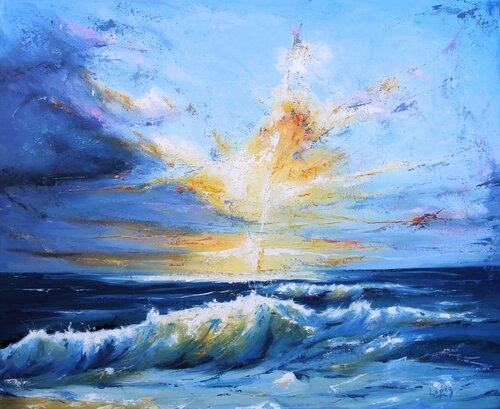 Vague au soleil couchant by Jean-Luc Lopez, Painting for Sale on Select