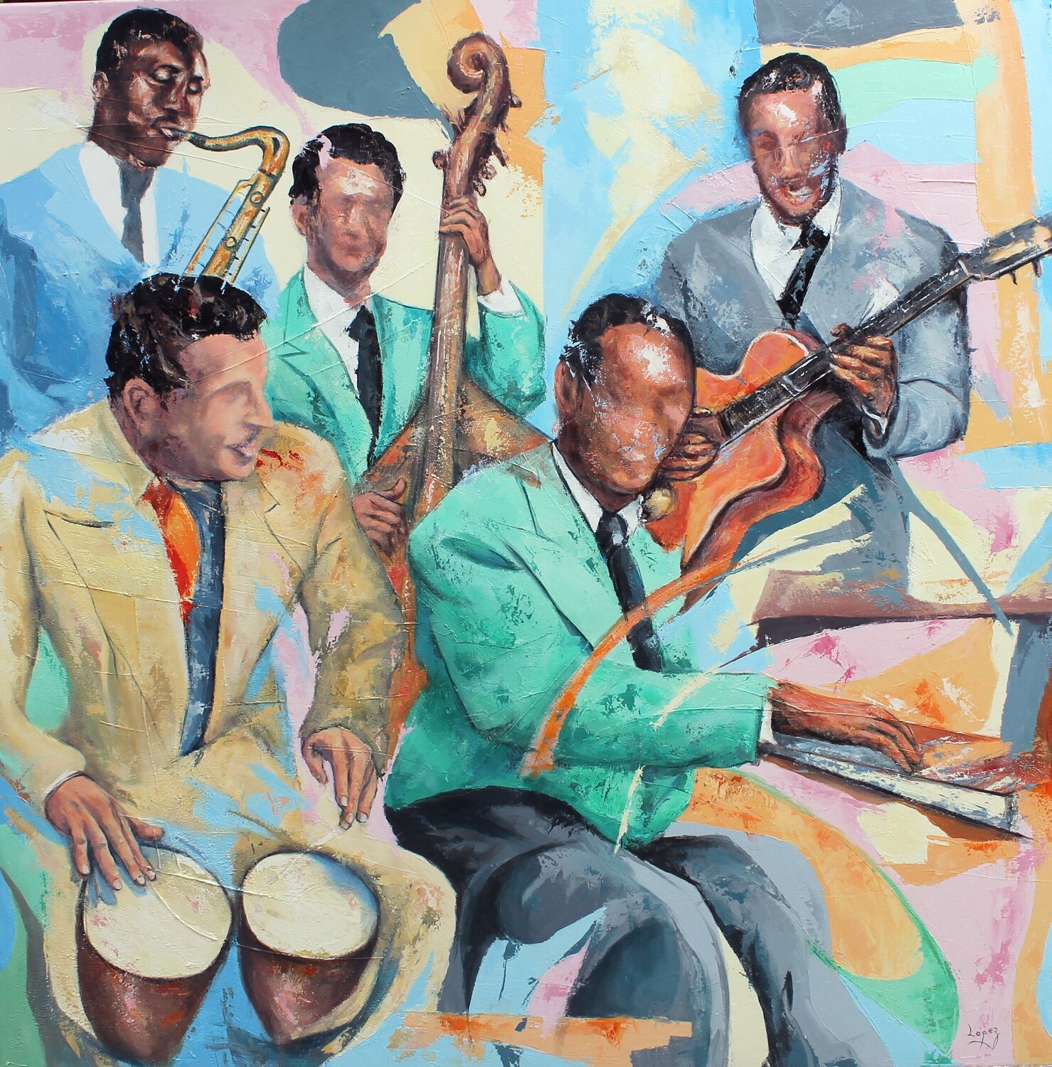 Détente de jazz Jean-Luc Lopez Original painting for sale