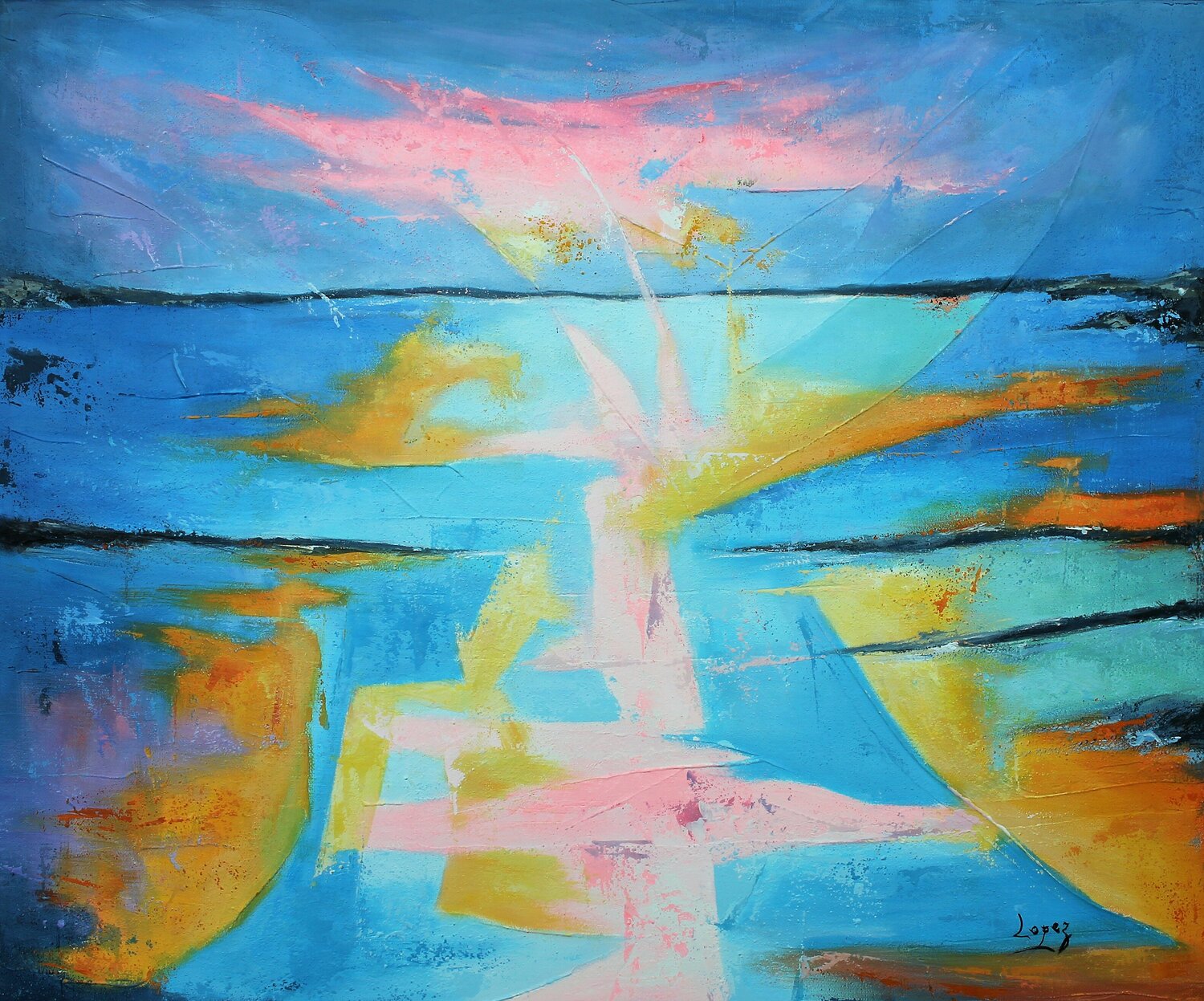 Rose horizon Jean-Luc Lopez Original painting for sale