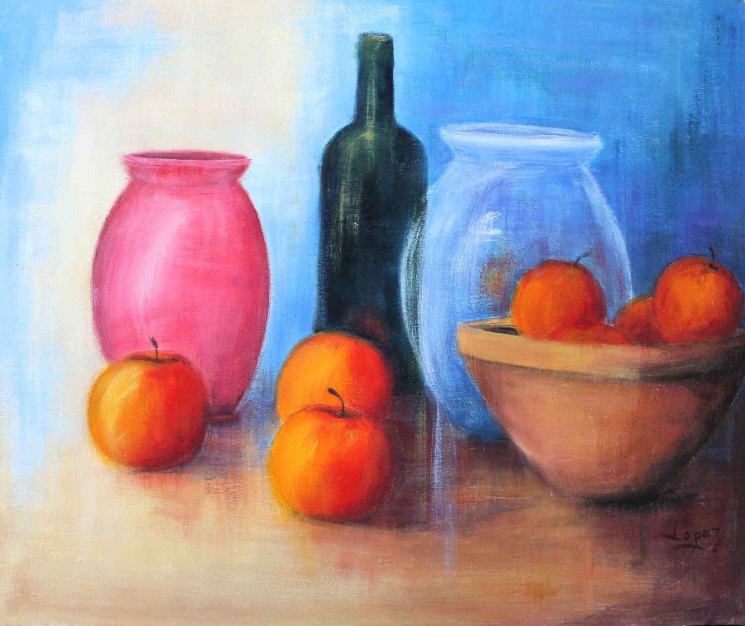 Bouteille de vin Jean-Luc Lopez Original painting for sale
