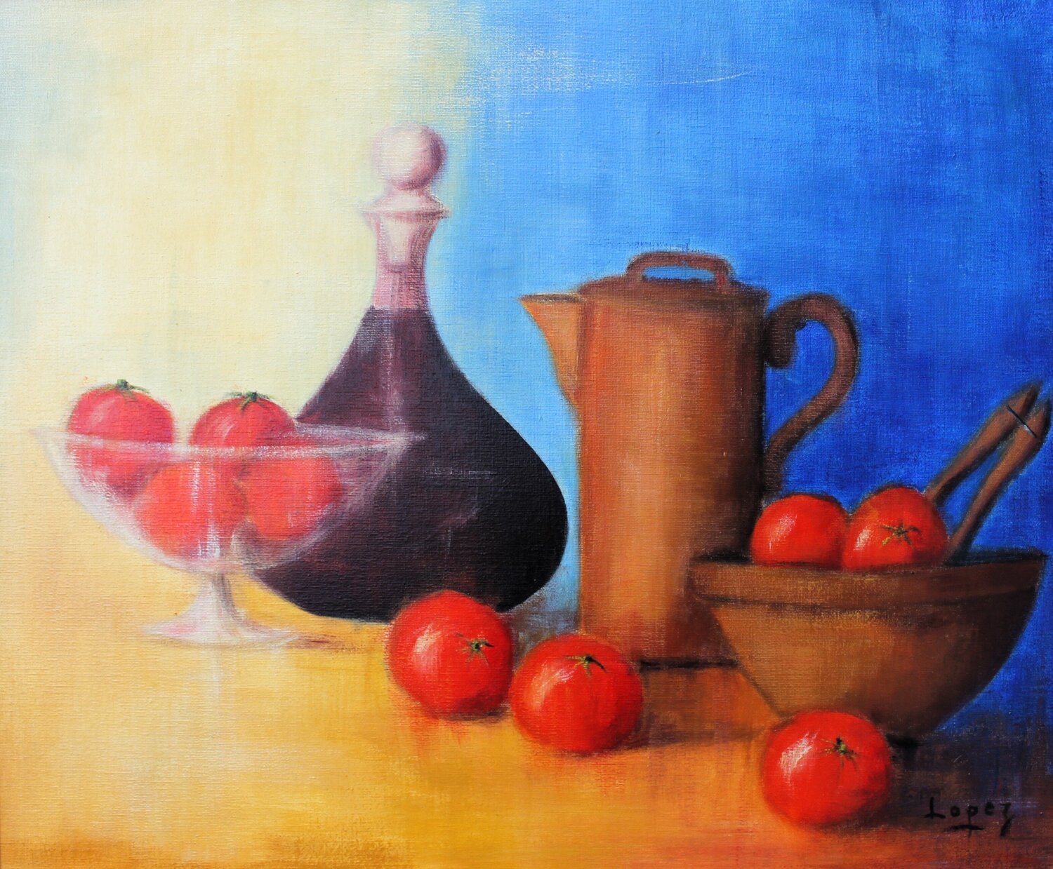 Carafe à vin Jean-Luc Lopez Original painting for sale