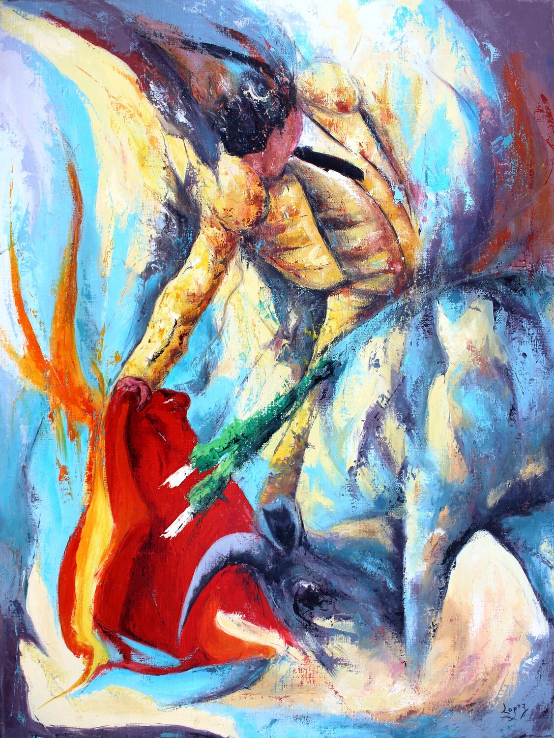Mouvement de toréador Jean-Luc Lopez Original painting for sale