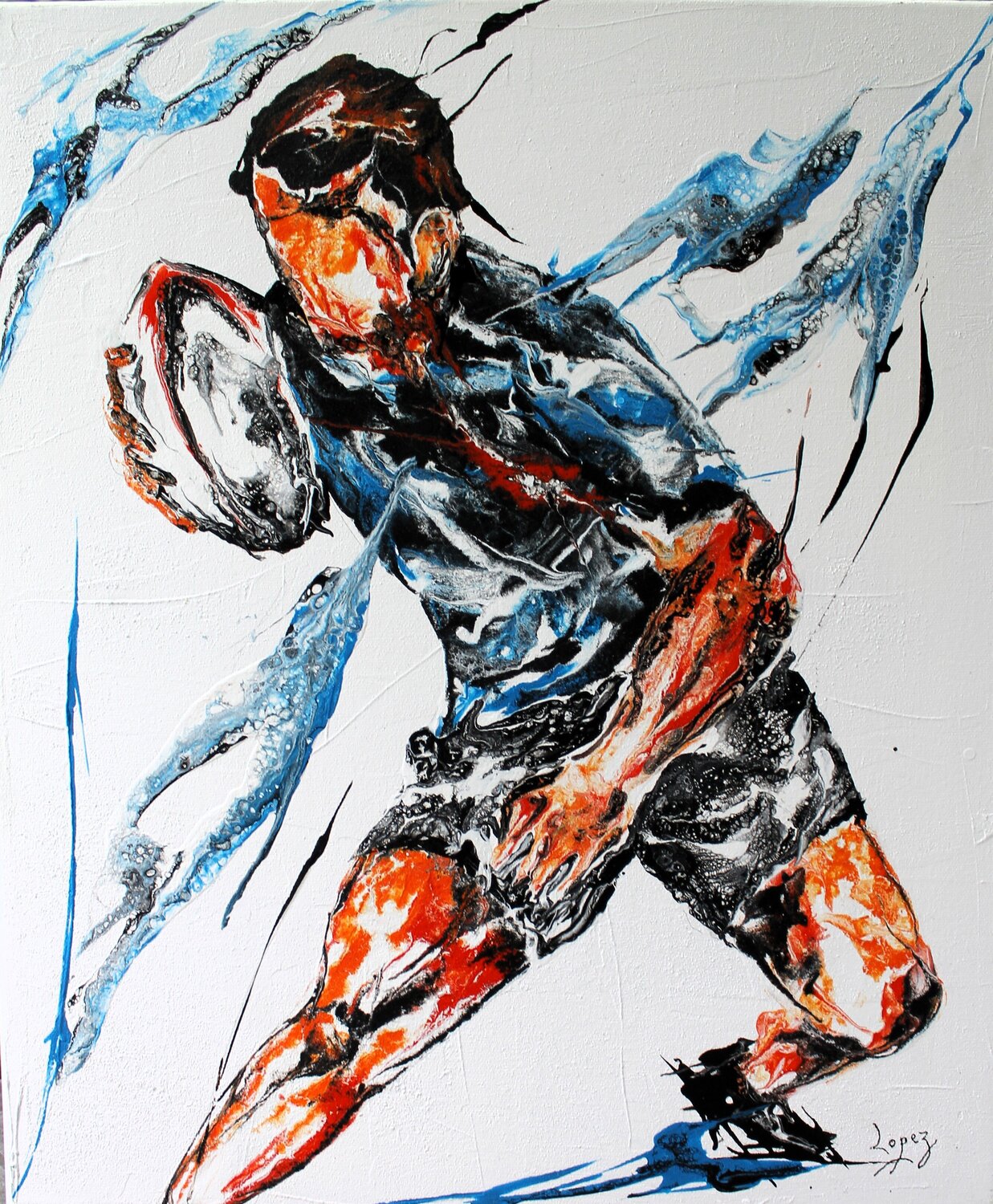 Eclair de rugby Jean-Luc Lopez Original painting for sale
