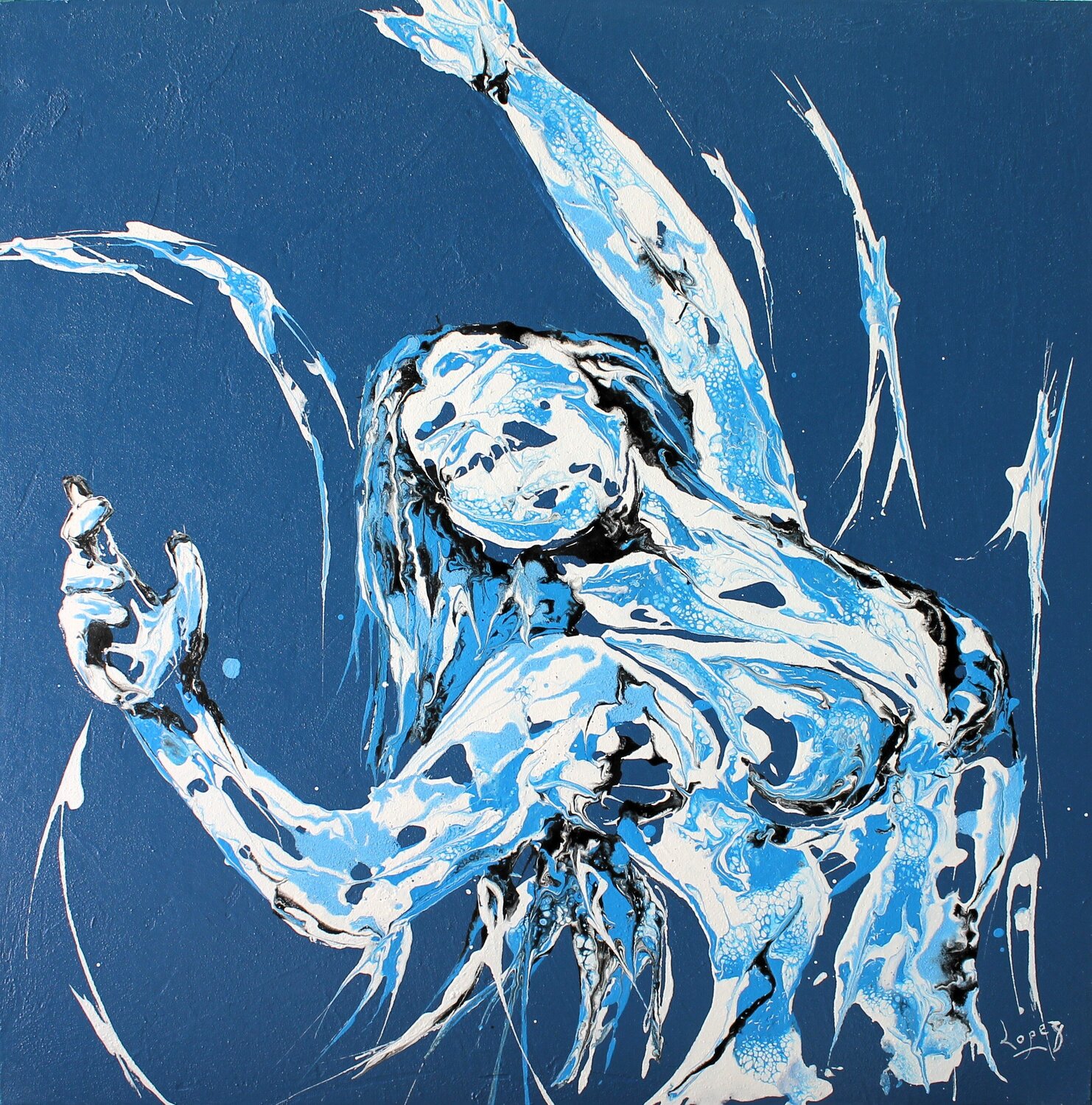 Blue modern jazz Jean-Luc Lopez Original painting for sale