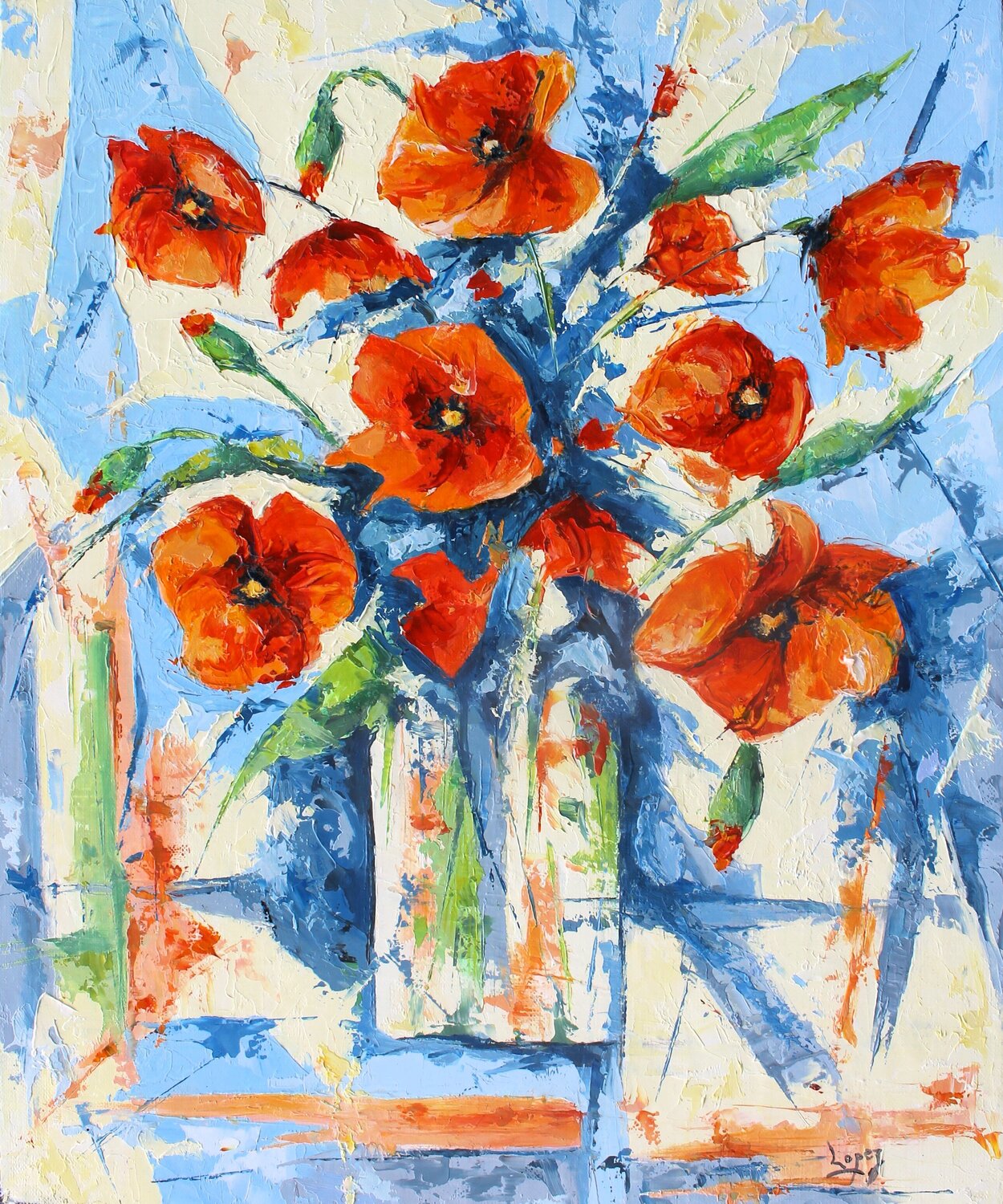 Bouquet de coquelicots Jean-Luc Lopez Original painting for sale