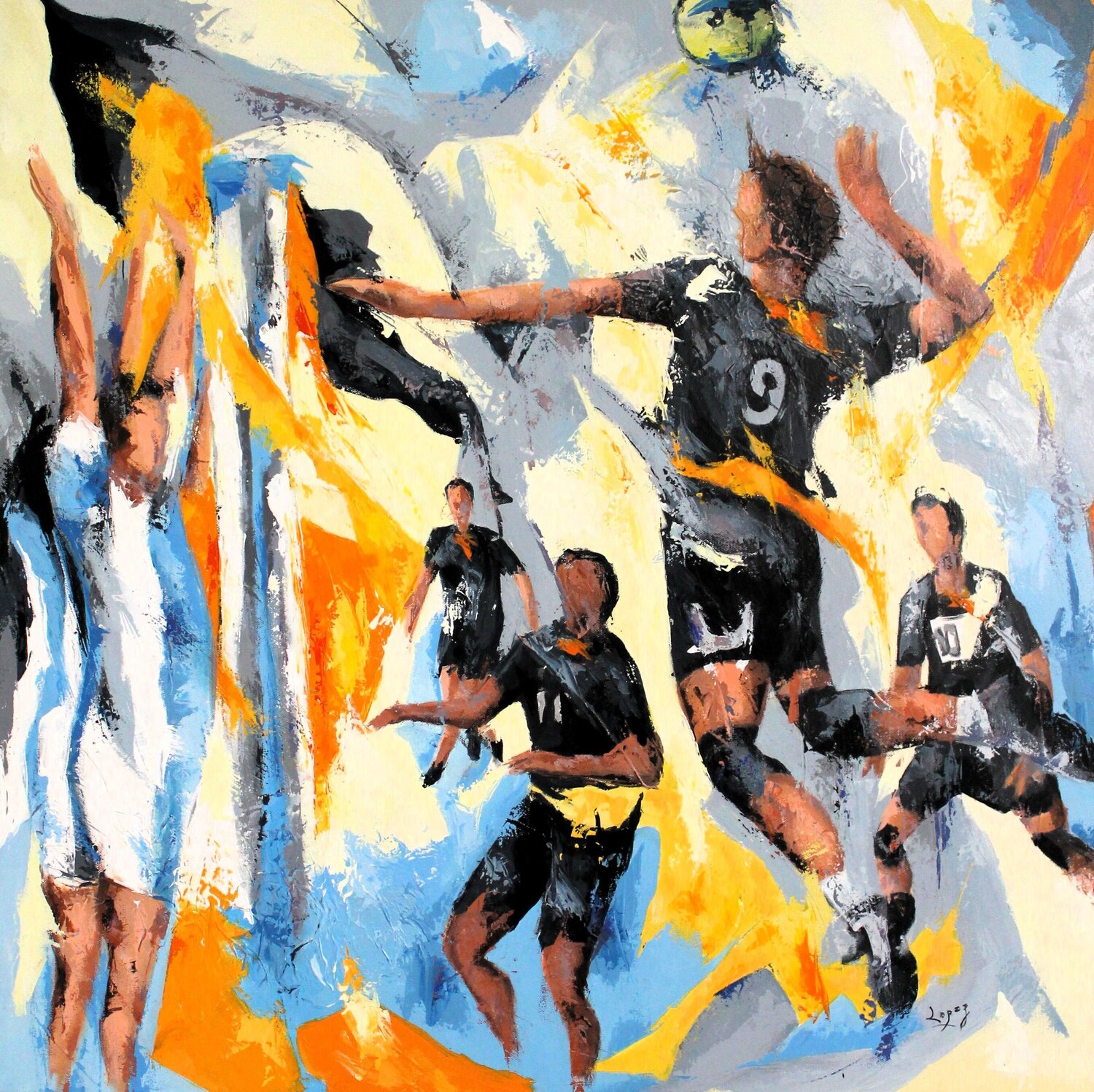 Volley-ball à Narbonne Jean-Luc Lopez Original painting for sale