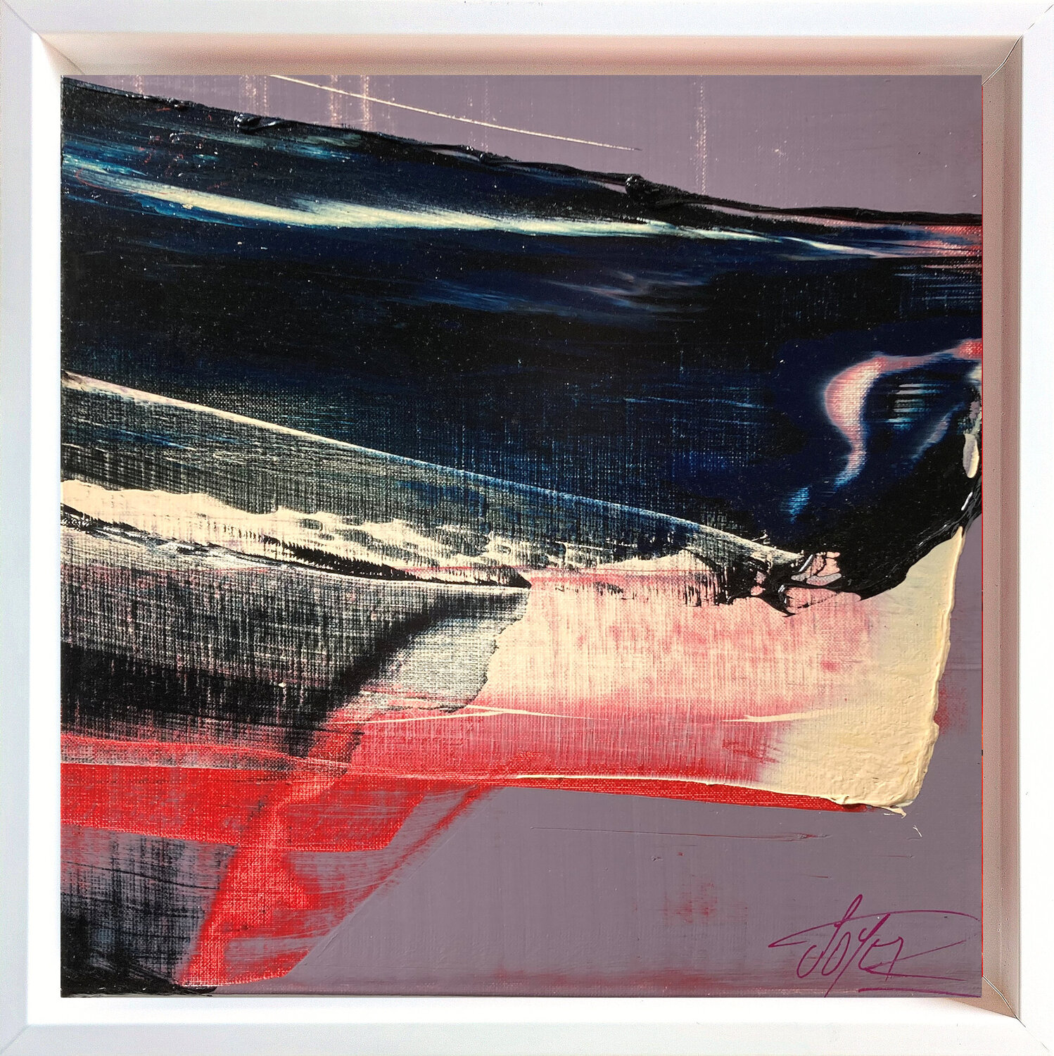 Référence R 17 - Huile sur toile 40x40cm encadré caisse américaine blanche Jean Soyer Original painting for sale