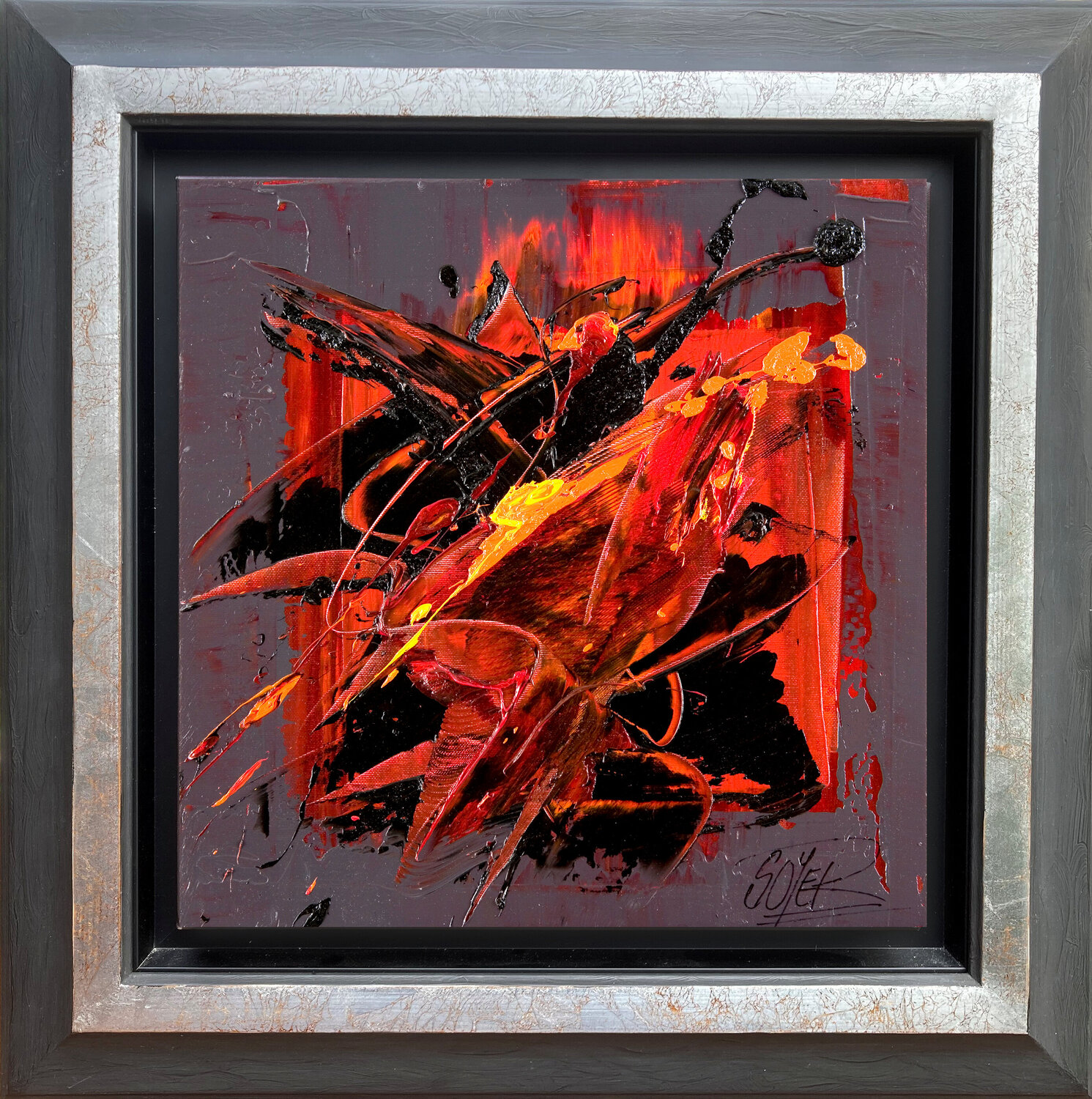 Référence 07 04 17 - Huile sur toile 40x40cm avec cadre à la feuille d'argent Jean Soyer Original painting for sale
