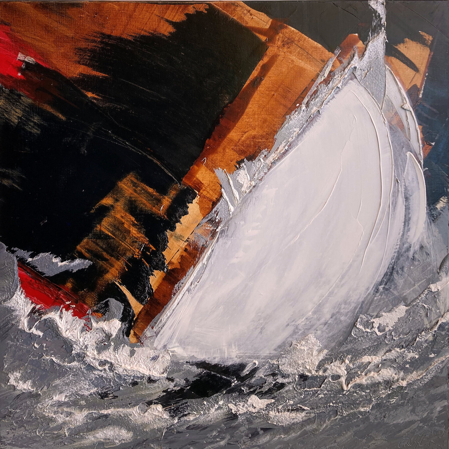 Réf. 1999 05 01 - "Le Vendée globe" huile sur toile 80x80cm avec caisse américaine blanche Jean Soyer Original painting for sale