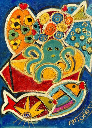 LA BONNE PÊCHE by Anne-Marie Torrisi, Painting for Sale on Select