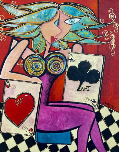 CARTES EN MAINS by Anne-Marie Torrisi, Painting for Sale on Select