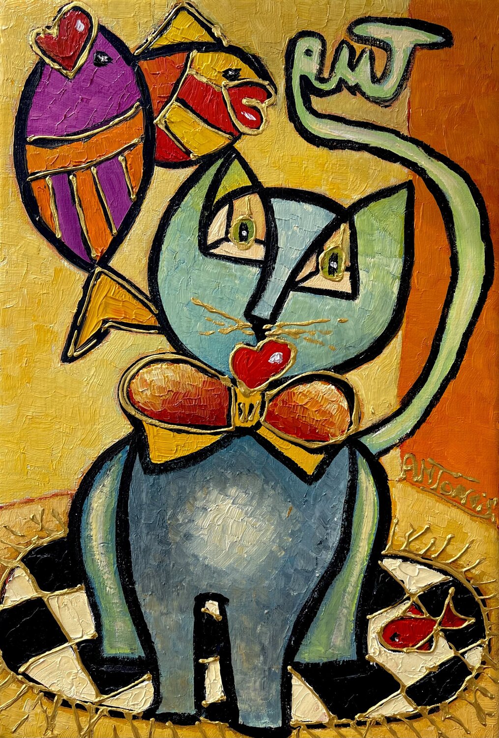 LE CHAT RÊVEUR Anne-Marie Torrisi Original painting for sale