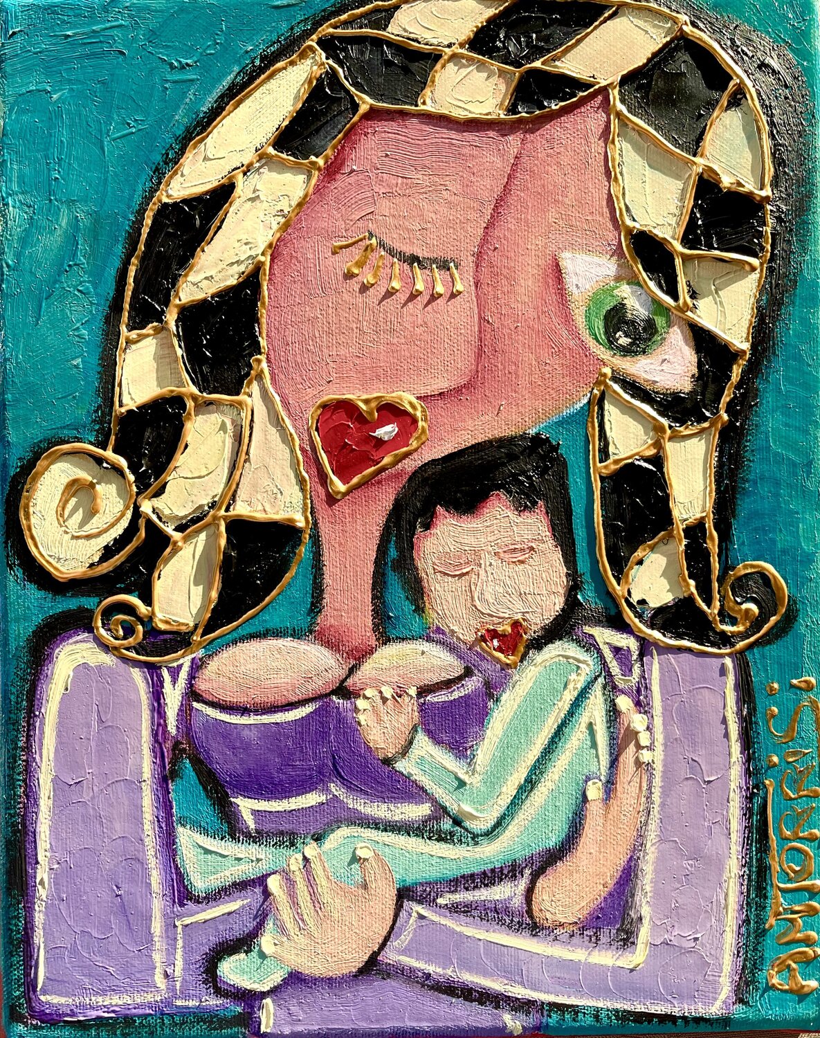 AMOUR MATERNEL Anne-Marie Torrisi Original painting for sale
