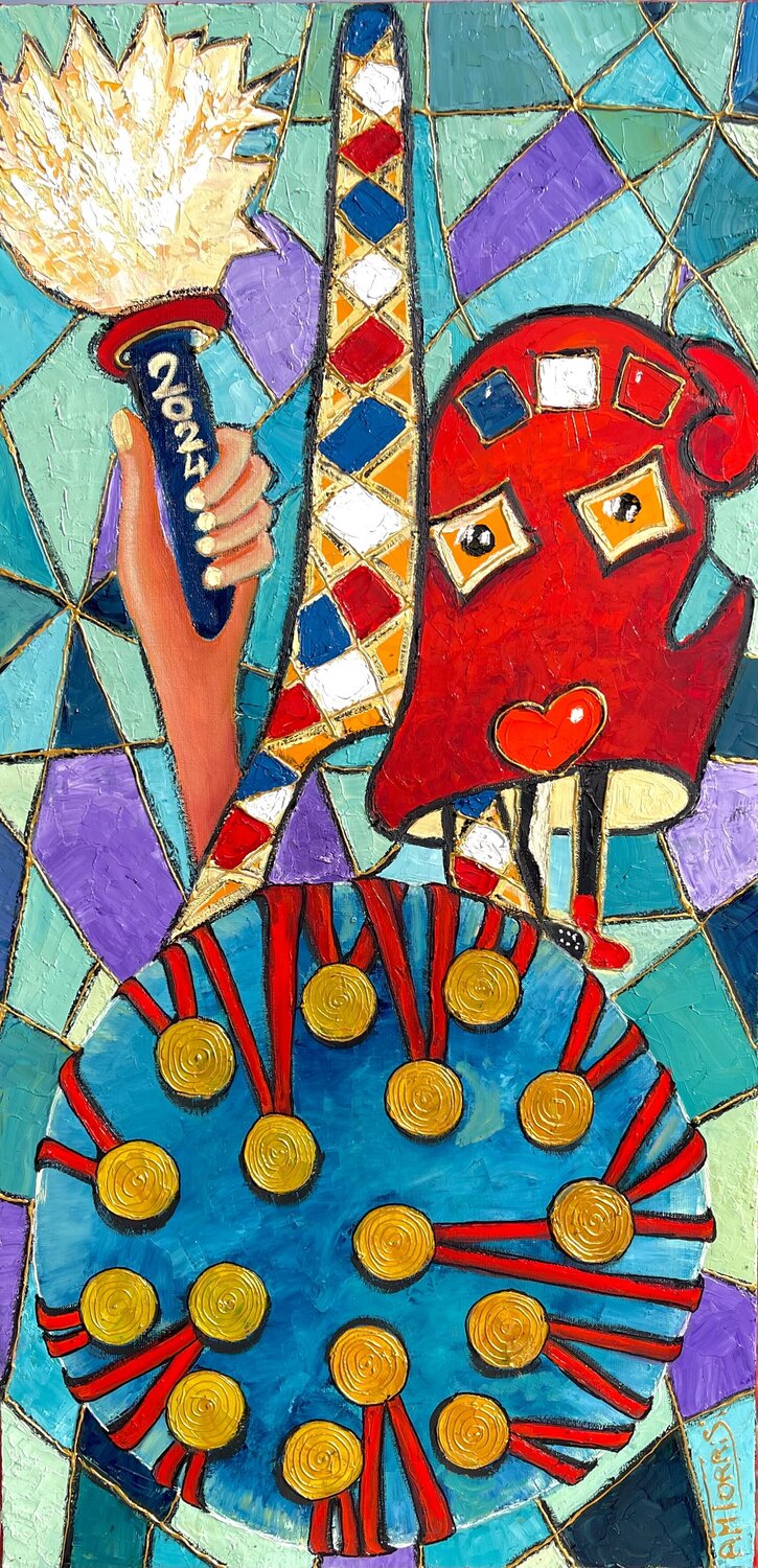 LA FLAMME OLYMPIQUE Anne-Marie Torrisi Original painting for sale