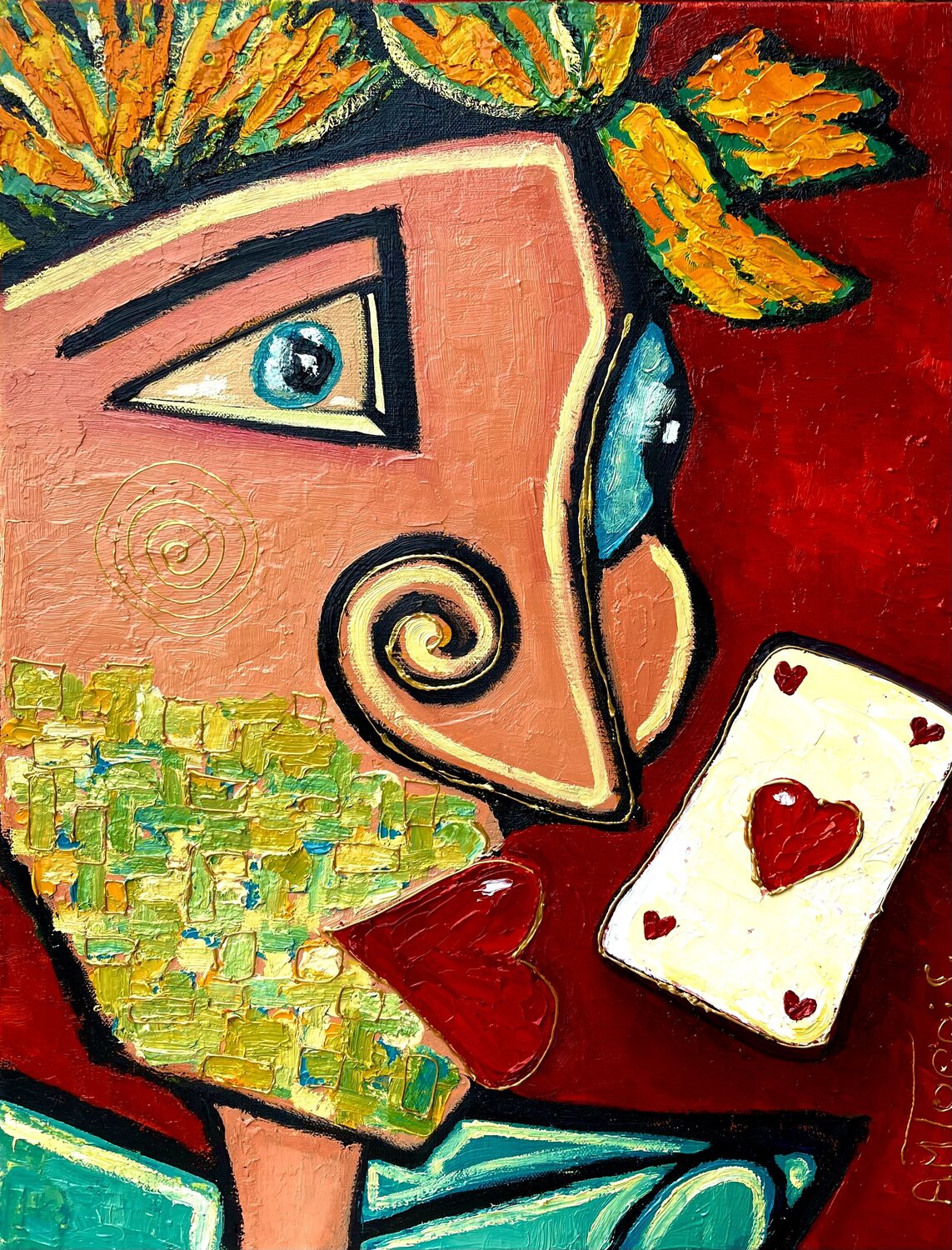 PHOTO DE PROFIL  JE T’AIME Anne-Marie Torrisi Original painting for sale
