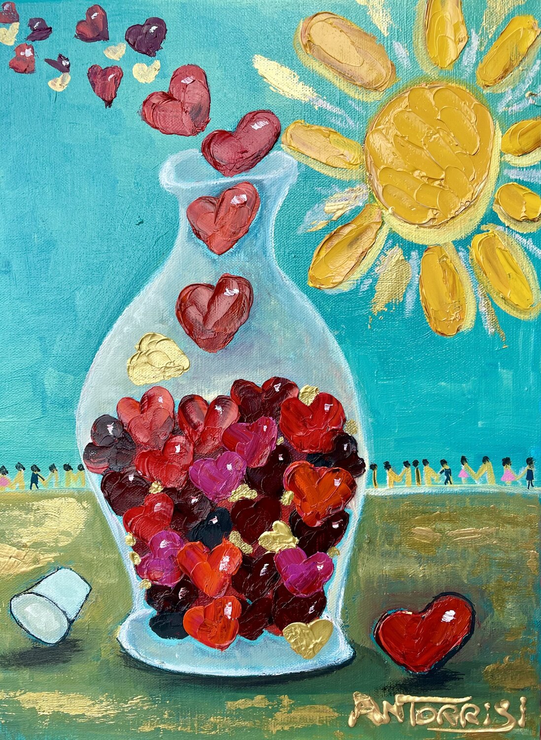 LES CŒURS DE LA VIE Anne-Marie Torrisi Original painting for sale