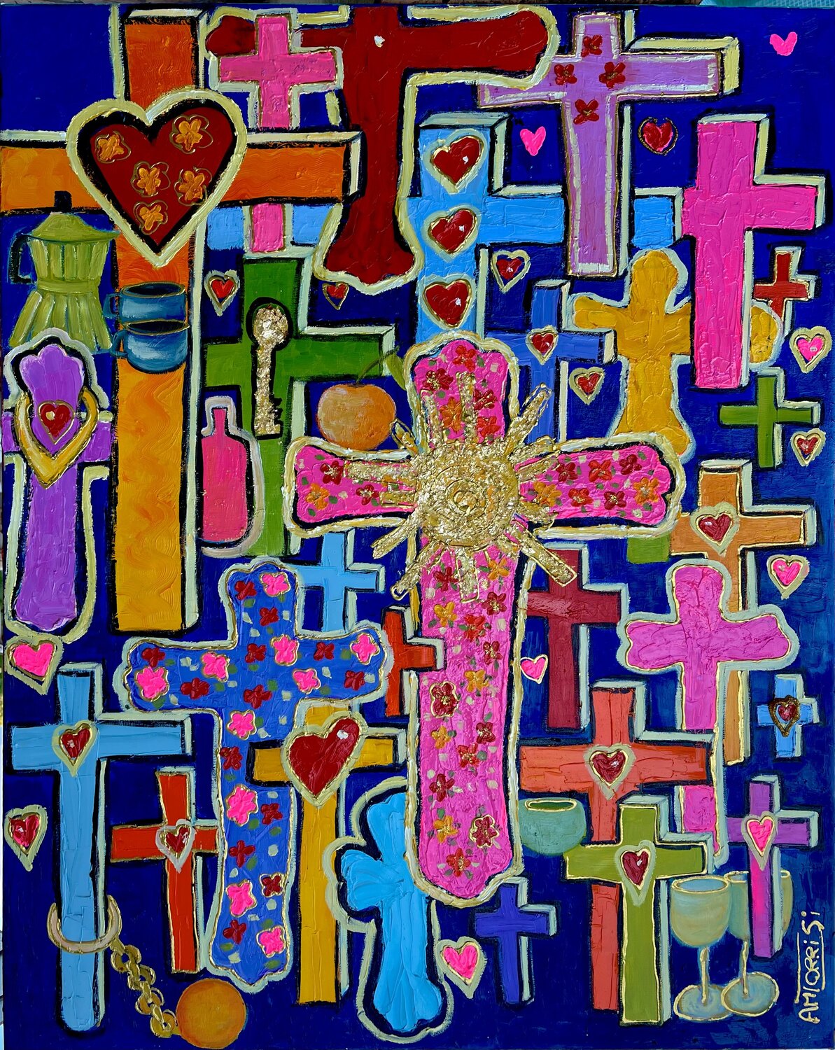 LES CROIX DE LA VIE Anne-Marie Torrisi Original painting for sale