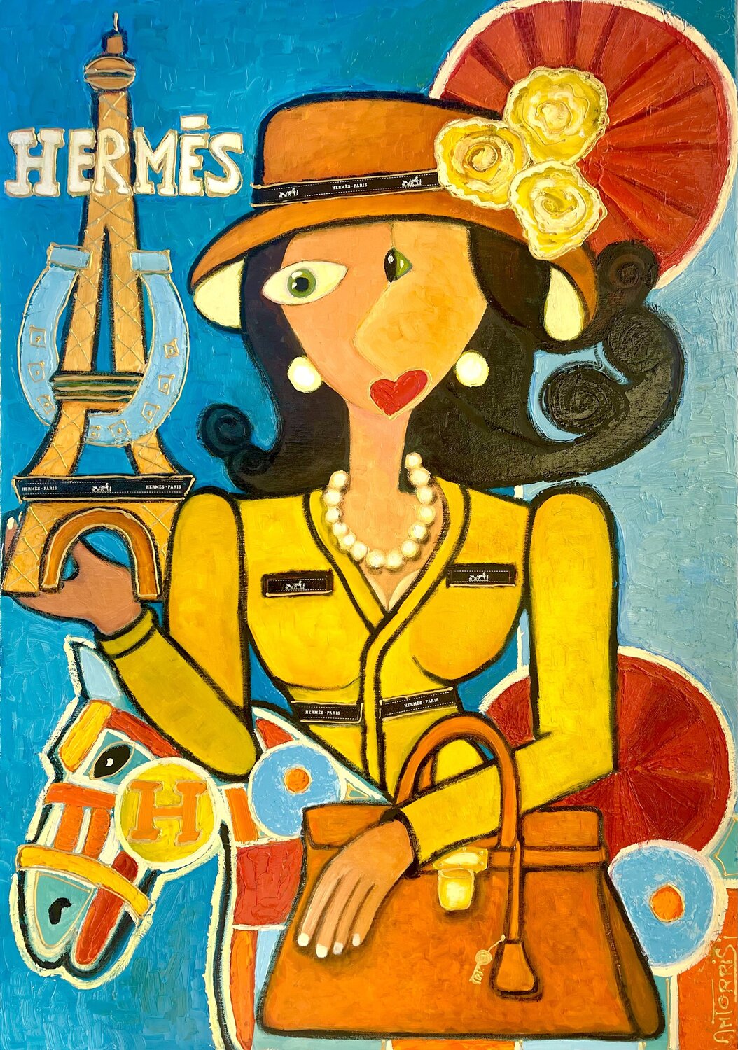 CARRE HERMES Anne-Marie Torrisi Original painting for sale
