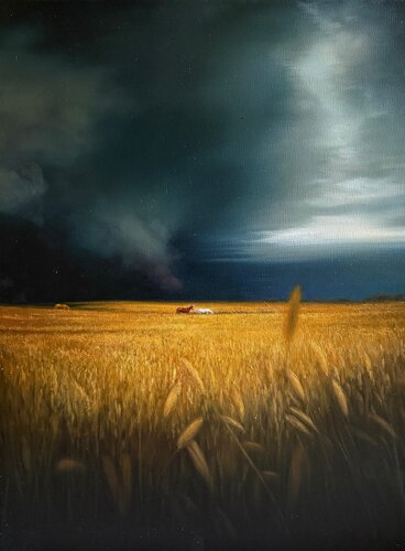 STORM,FIELD AND WILD HORSES by Emil Kasymov, Painting for Sale on Select