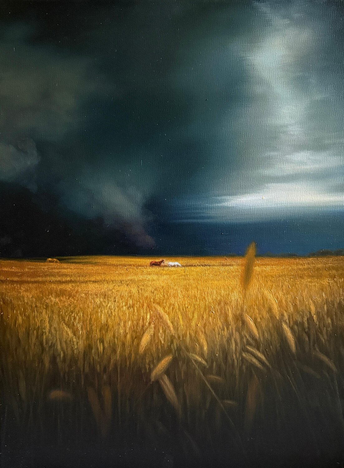 STORM,FIELD AND WILD HORSES Emil Kasymov Original painting for sale