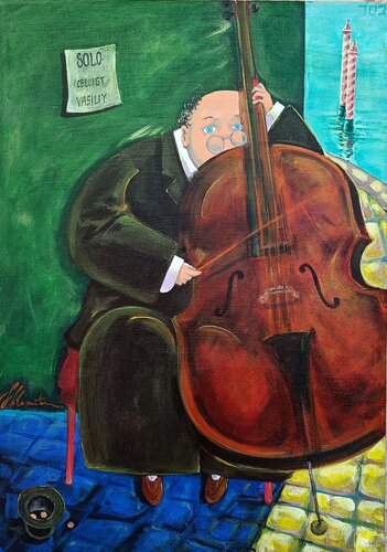 Cellist by Shlomit Aharonovitch, Painting for Sale on Select
