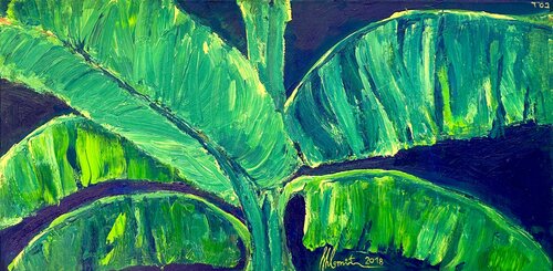 Late Evening Freshness - Banana Leaves by Shlomit Aharonovitch, Painting for Sale on Select