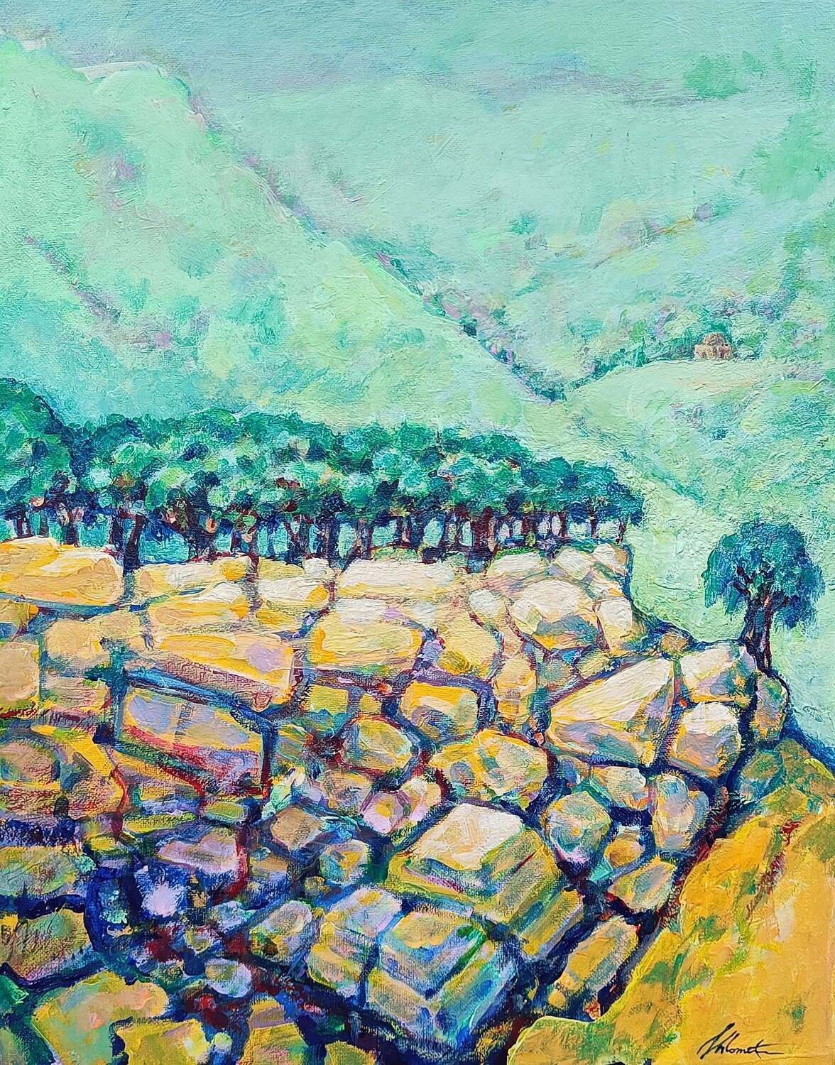 Springtime in the Neighborhoods of Jerusalem Shlomit Aharonovitch Original painting for sale