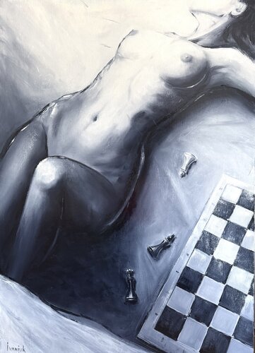 Chess in Bed || by Elena Ivaniuk, Painting for Sale on Select