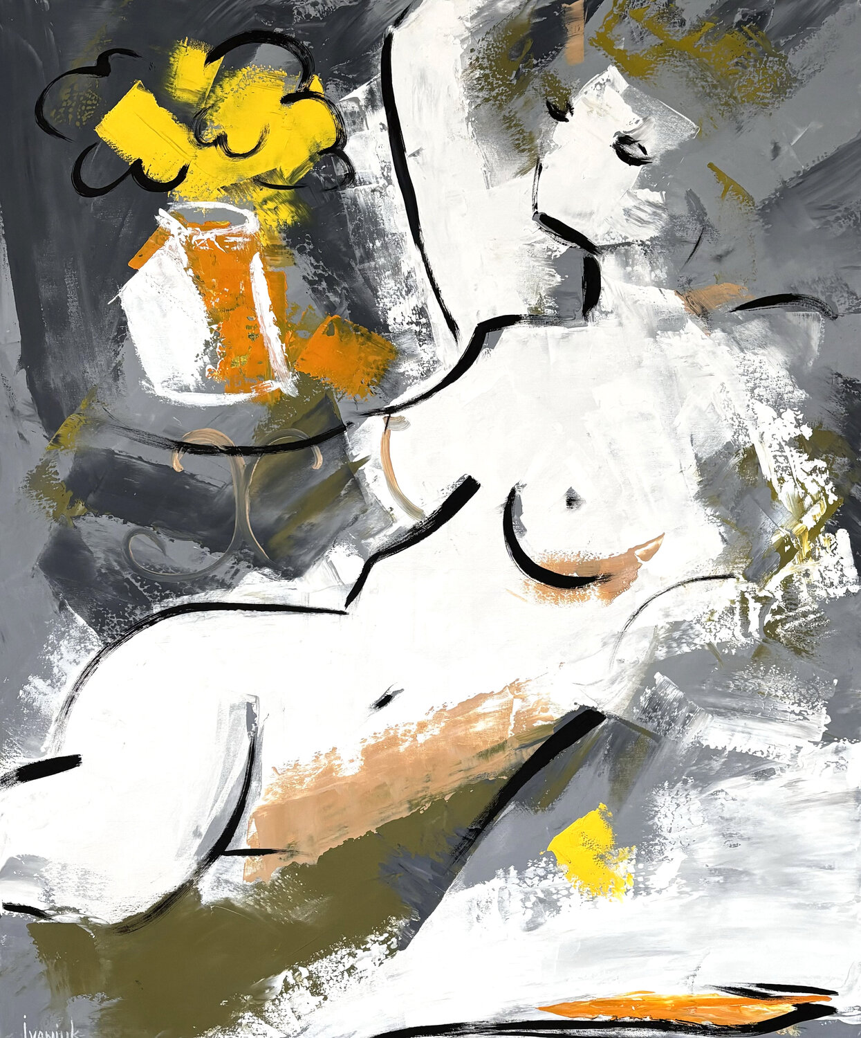Woman with yellow flowers/ Elena Ivaniuk Original painting for sale