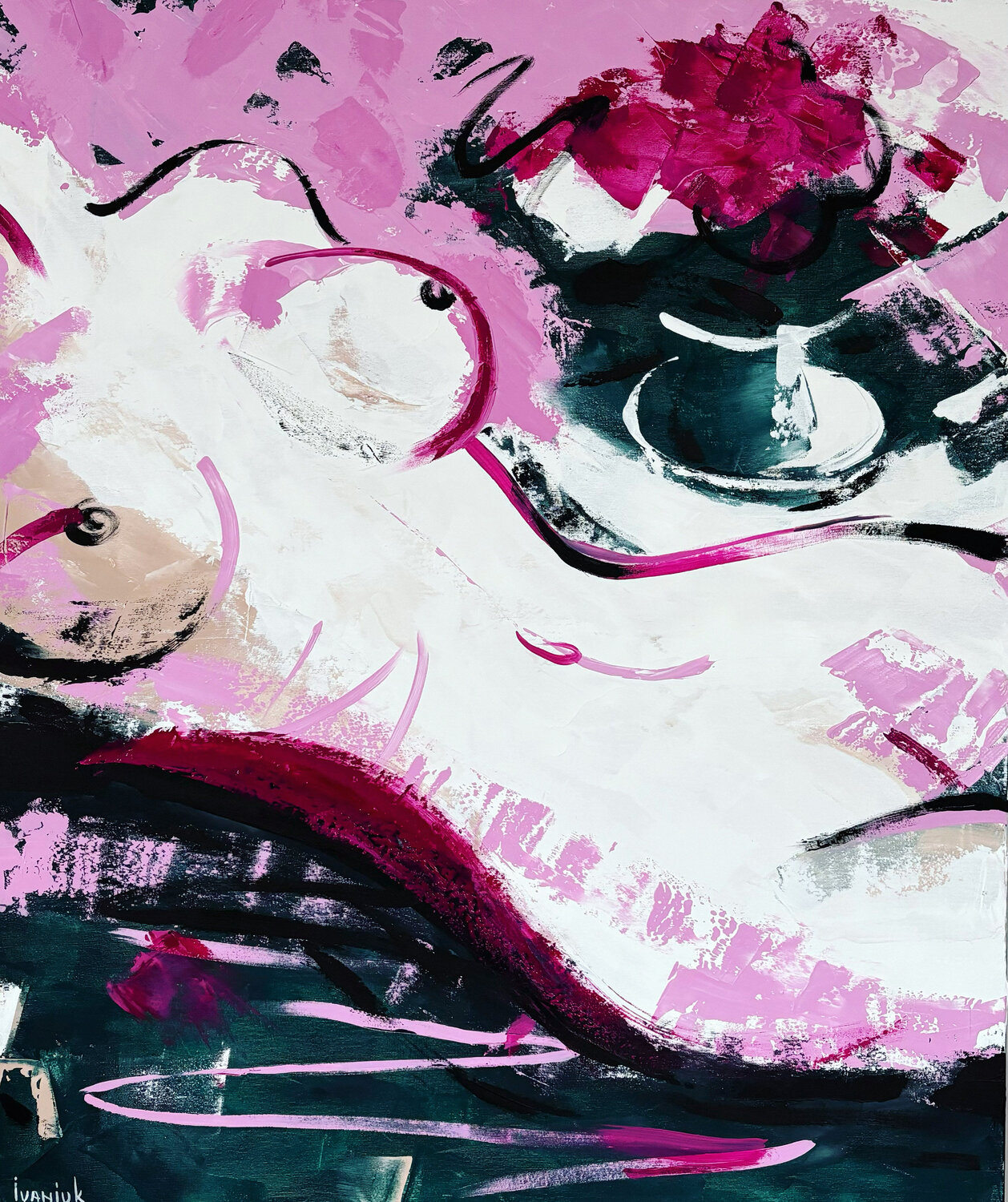 Girl with peonies Elena Ivaniuk Original painting for sale