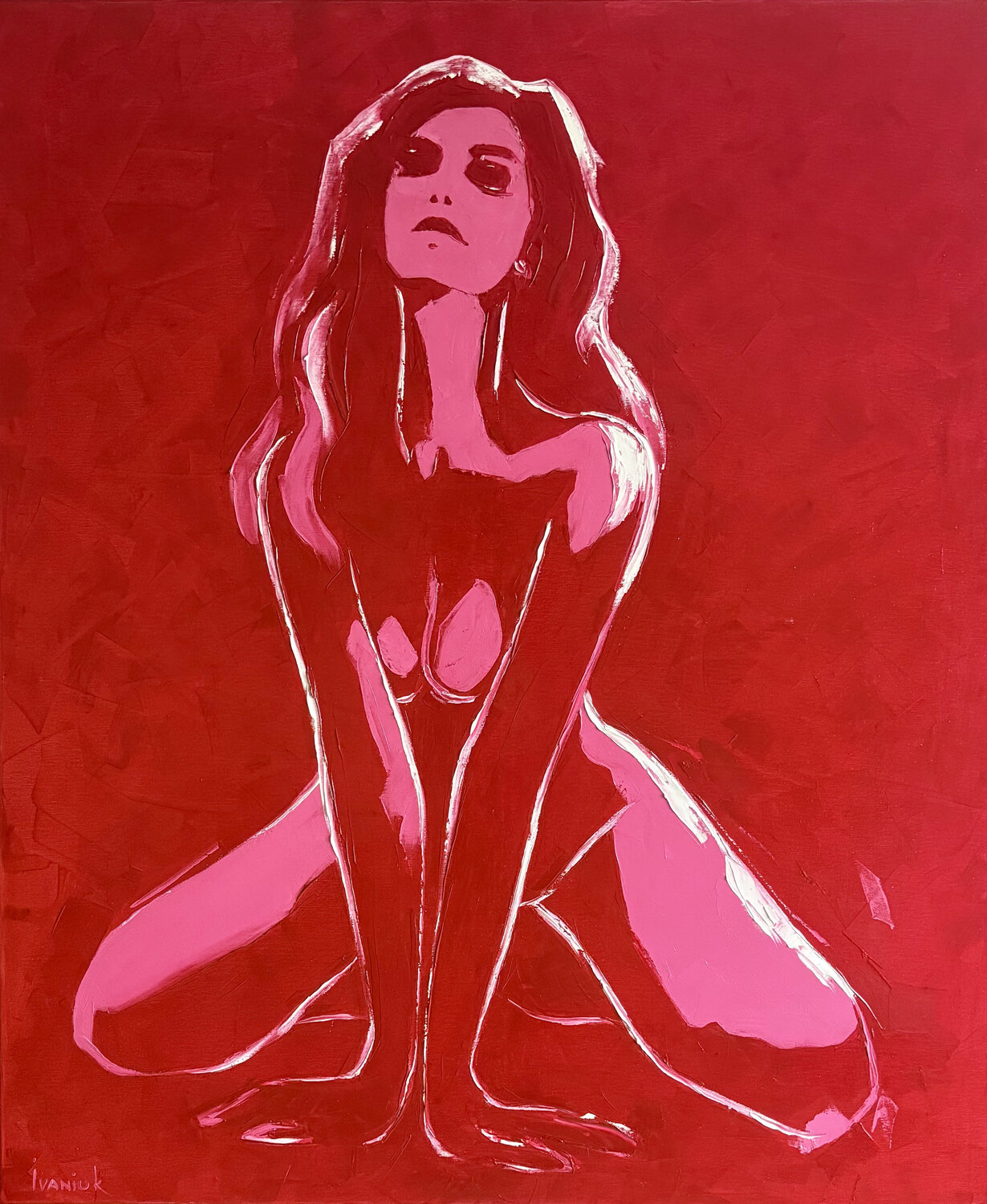 Woman on Red Elena Ivaniuk Original painting for sale