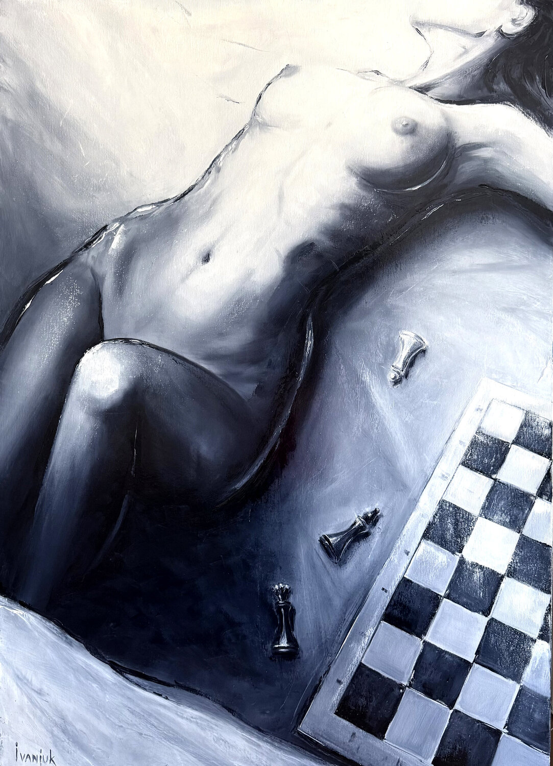 Chess in Bed || Elena Ivaniuk Original painting for sale