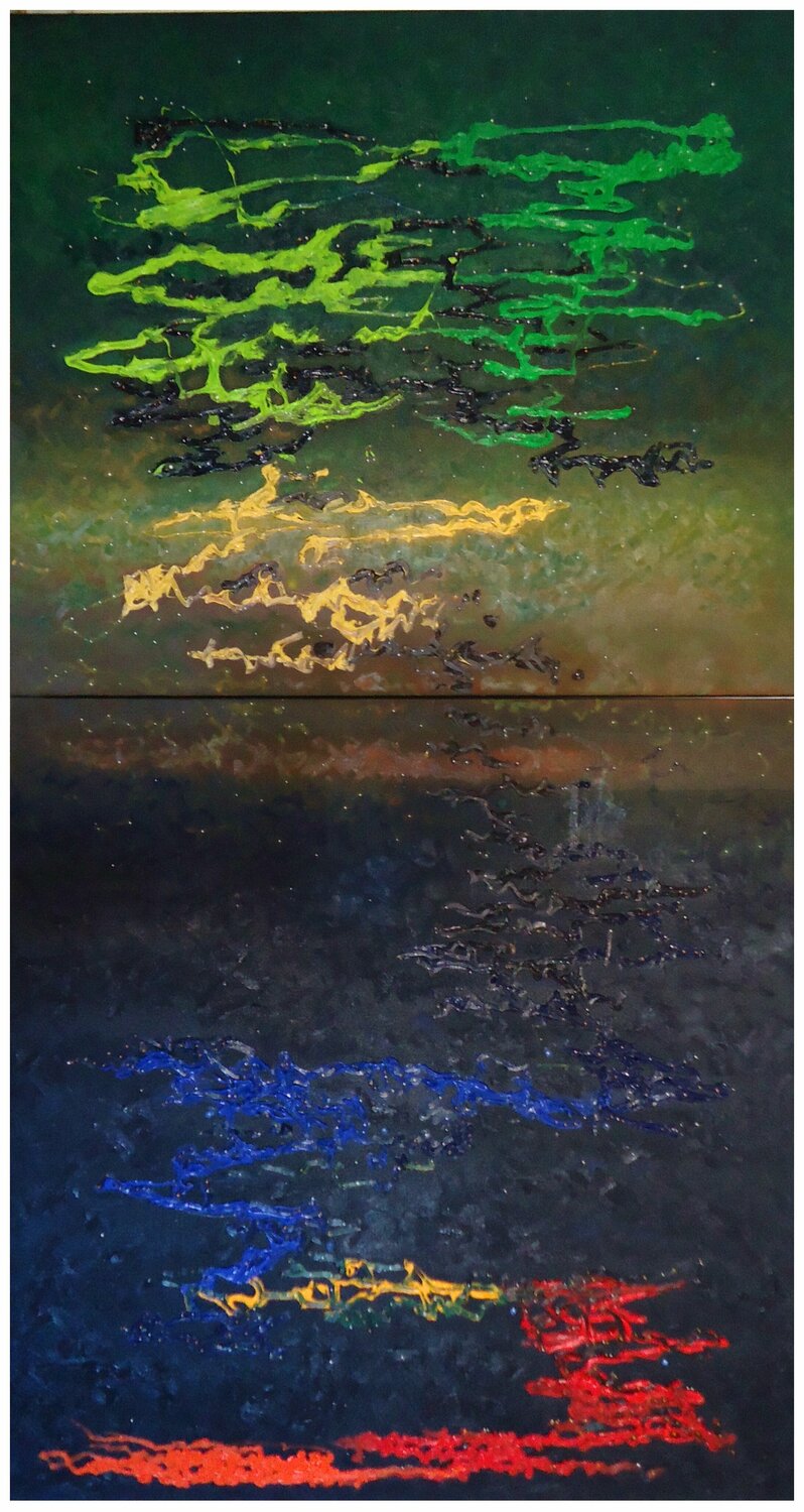 Atomic letter in the sky (diptych) Arribas - Forcada Original painting for sale
