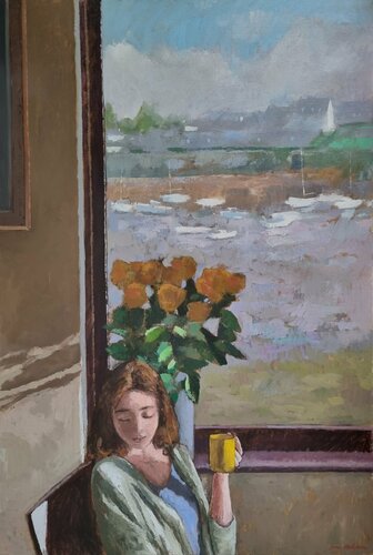 La lumière du matin,  les rose et le thé. by James MacKeown, Painting for Sale on Select