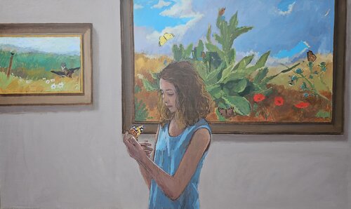 Le papion au musée. by James MacKeown, Painting for Sale on Select