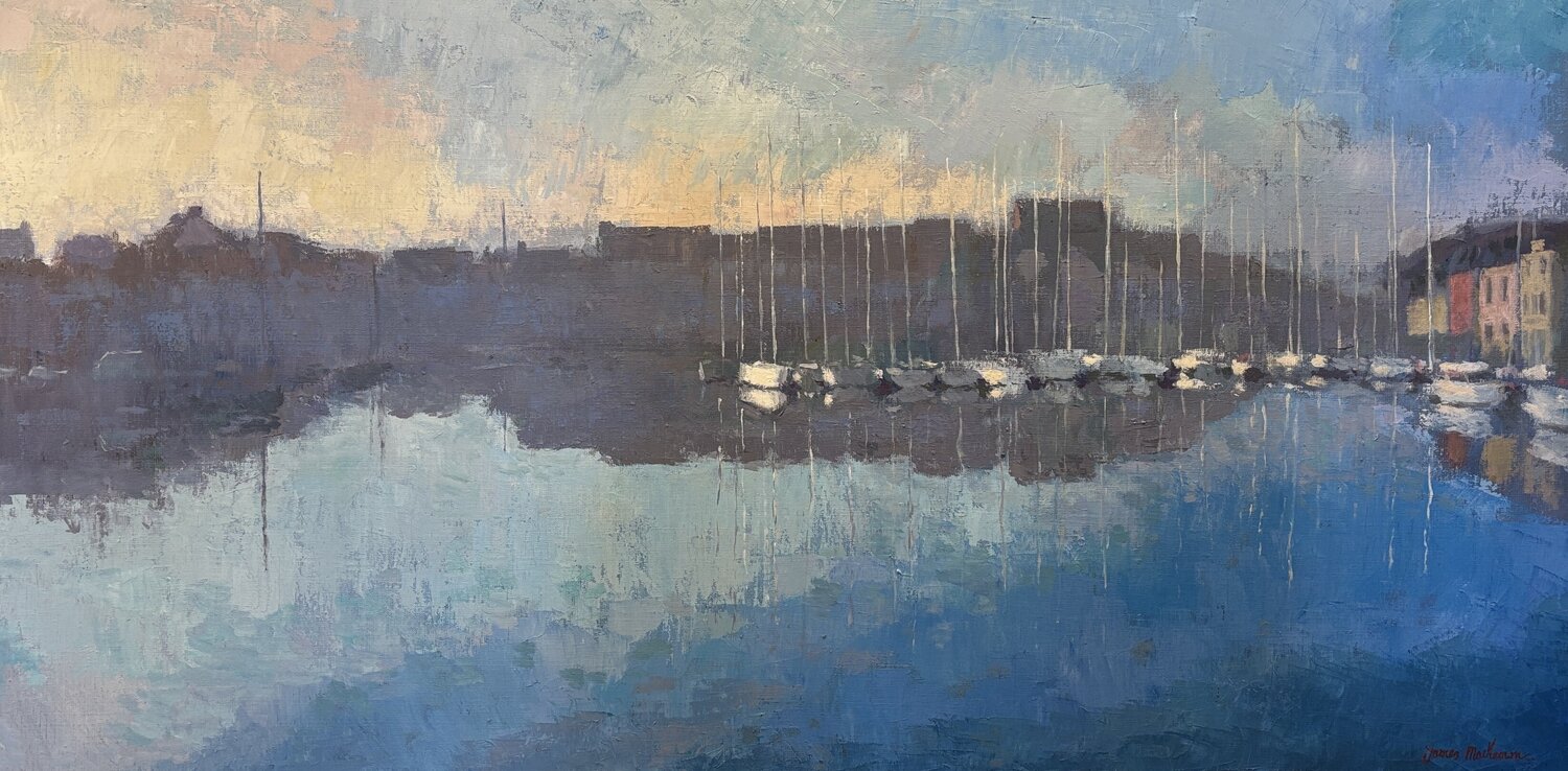 Brume du matin sur le port. James MacKeown Original painting for sale