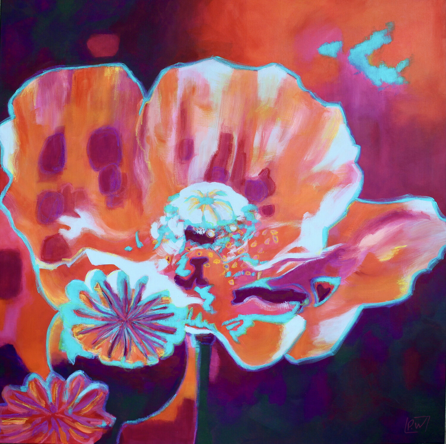 Orange Poppy Pascale White Original painting for sale
