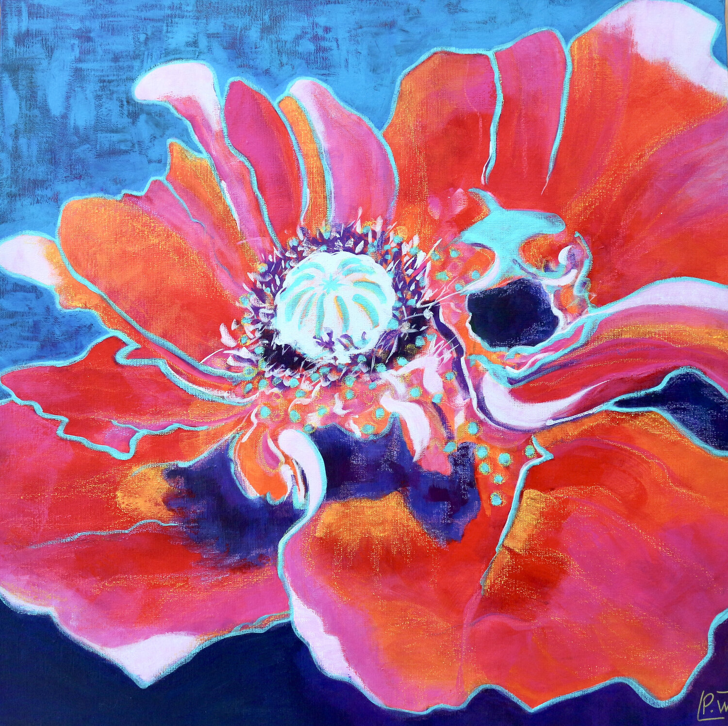 Garnet Poppy Pascale White Original painting for sale