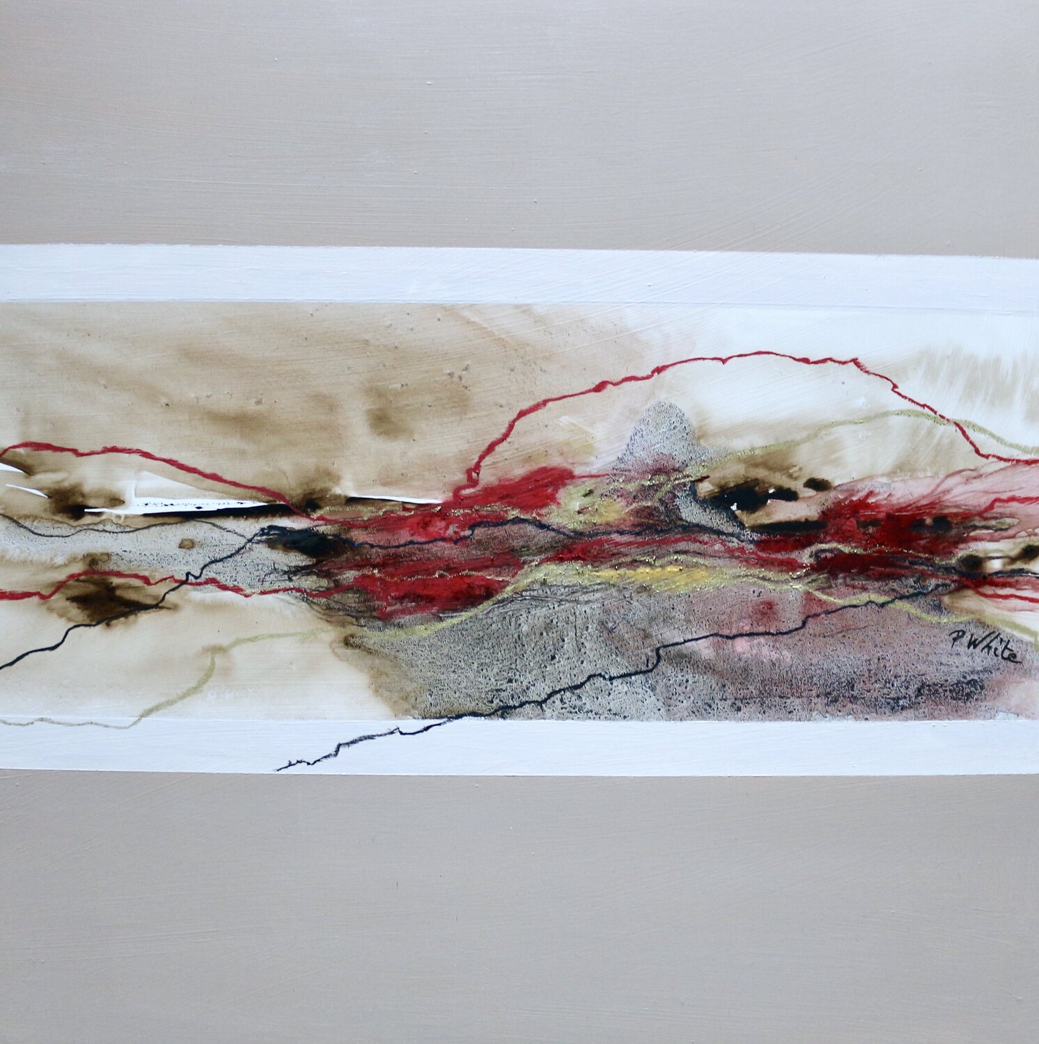 Abstract Encre et Pastel Pascale White Original painting for sale
