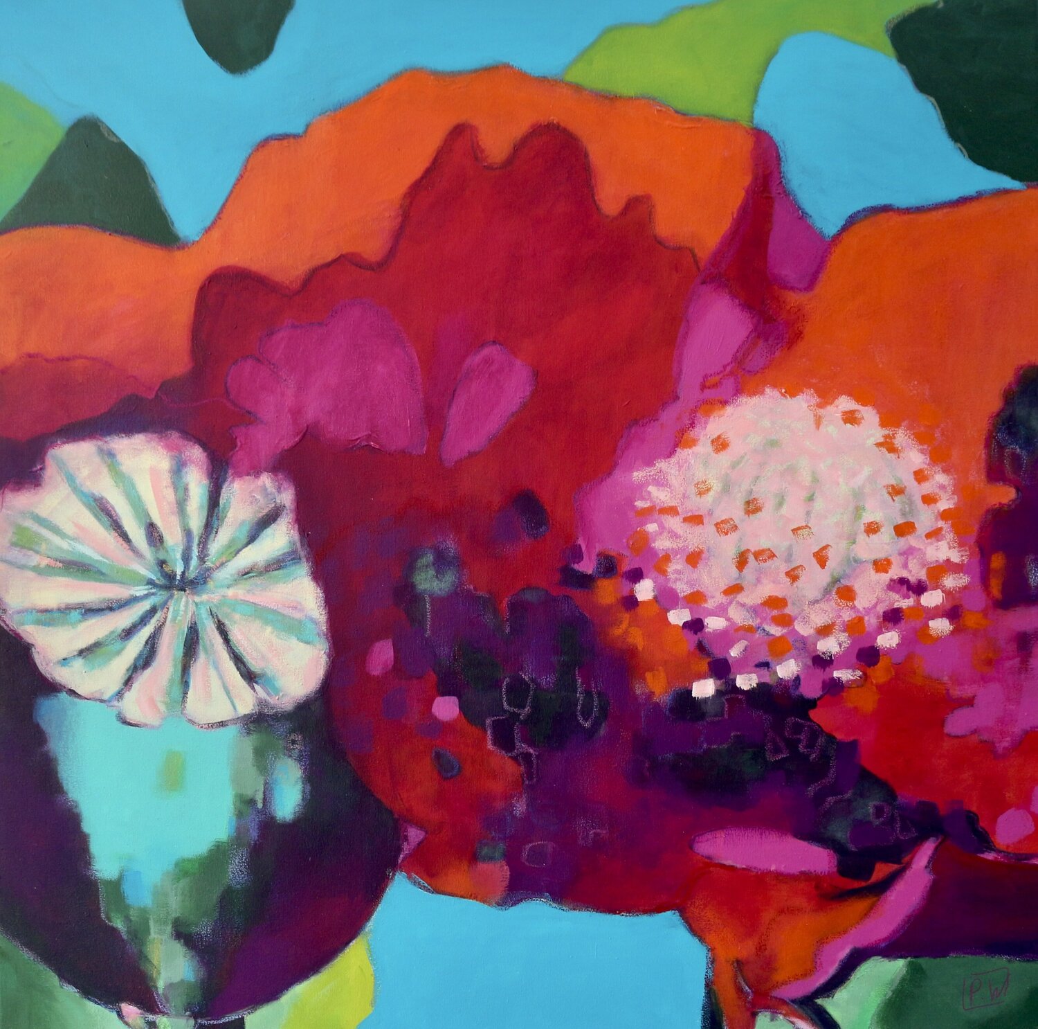 Poppy4 Pascale White Original painting for sale