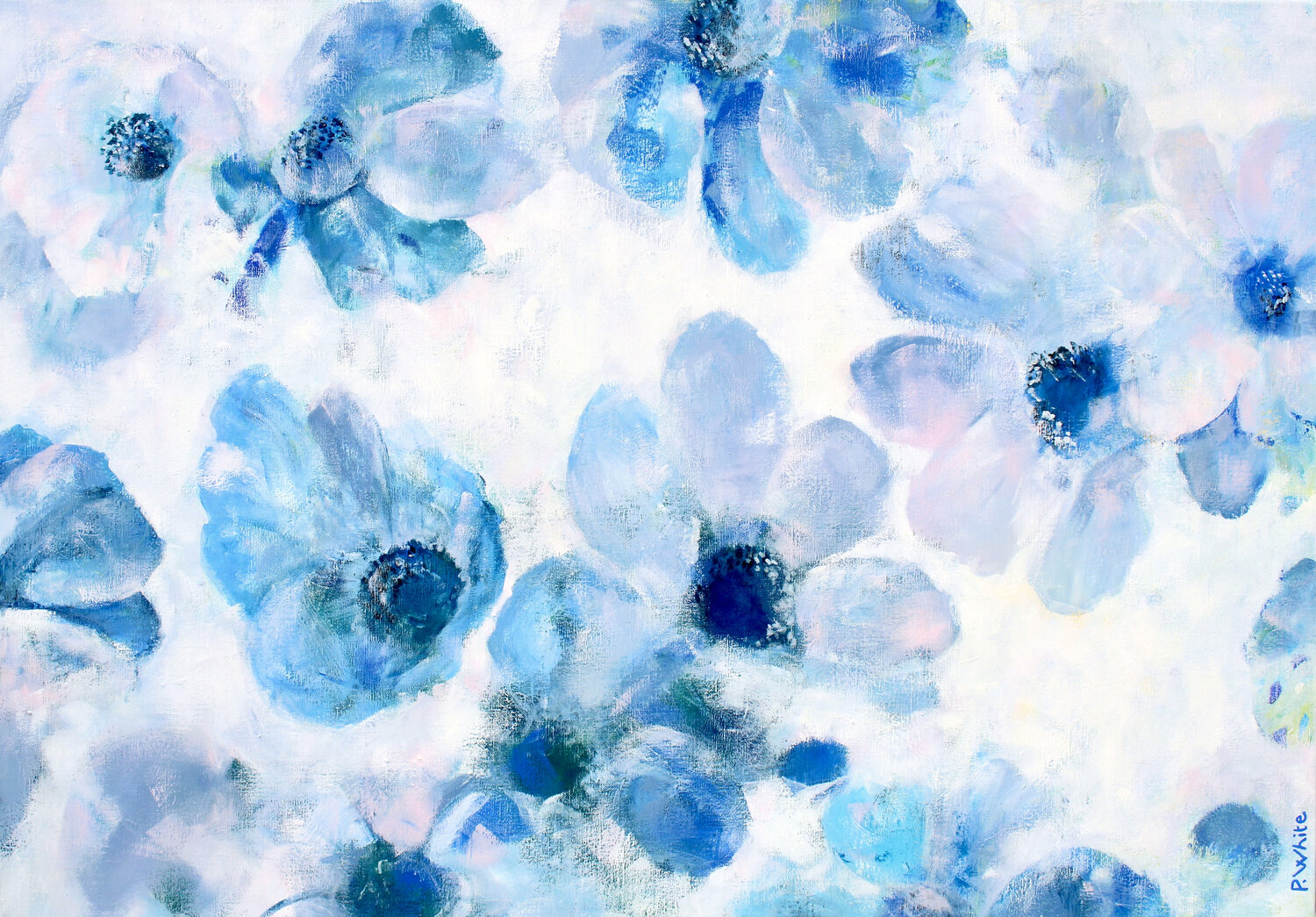 Romantique Bleu Pascale White Original painting for sale