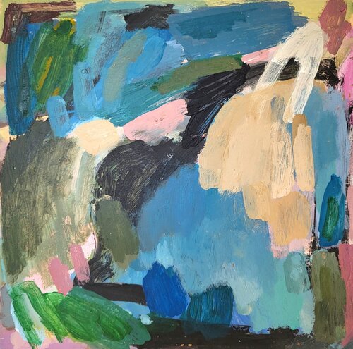 abstrakte Landschaft auf Holzplatte by Diana Krinninger, Painting for Sale on Select